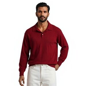 Peter‎ Millar Sweater Men's Size Large Red Wool Silk Cashmere Polo Vintage